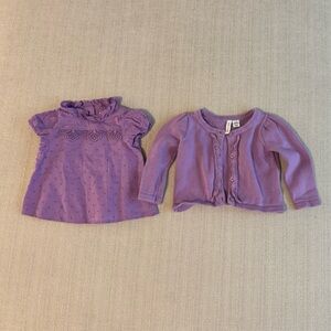 Janie and jack 3-6 months girls baby Purple Kids Shirt and Cardigan Set